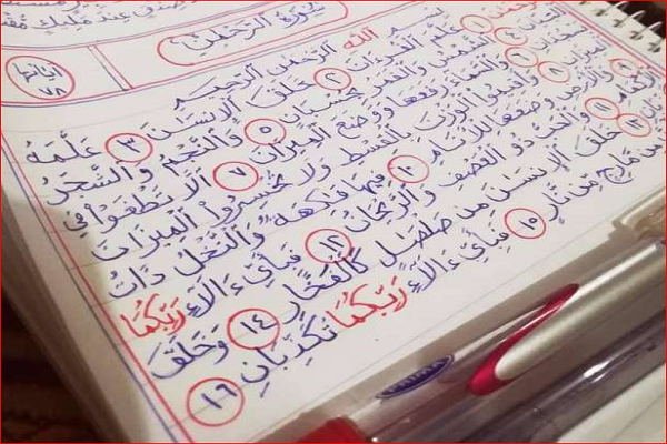 قرآن‌نویسی با خودکار؛ صدقه جاریه جوان مصری + عکس